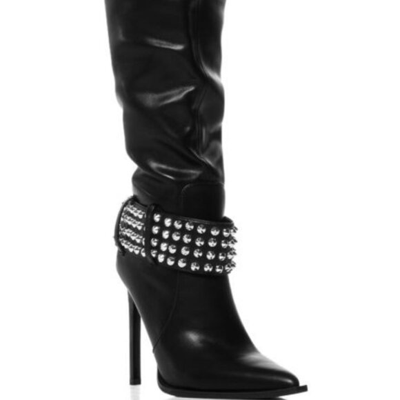 AZALEA WANG " STUDDED STALLION " SILVER STUDDED BLACK BOOT(BRAND NEW !!!… - Picture 2 of 8